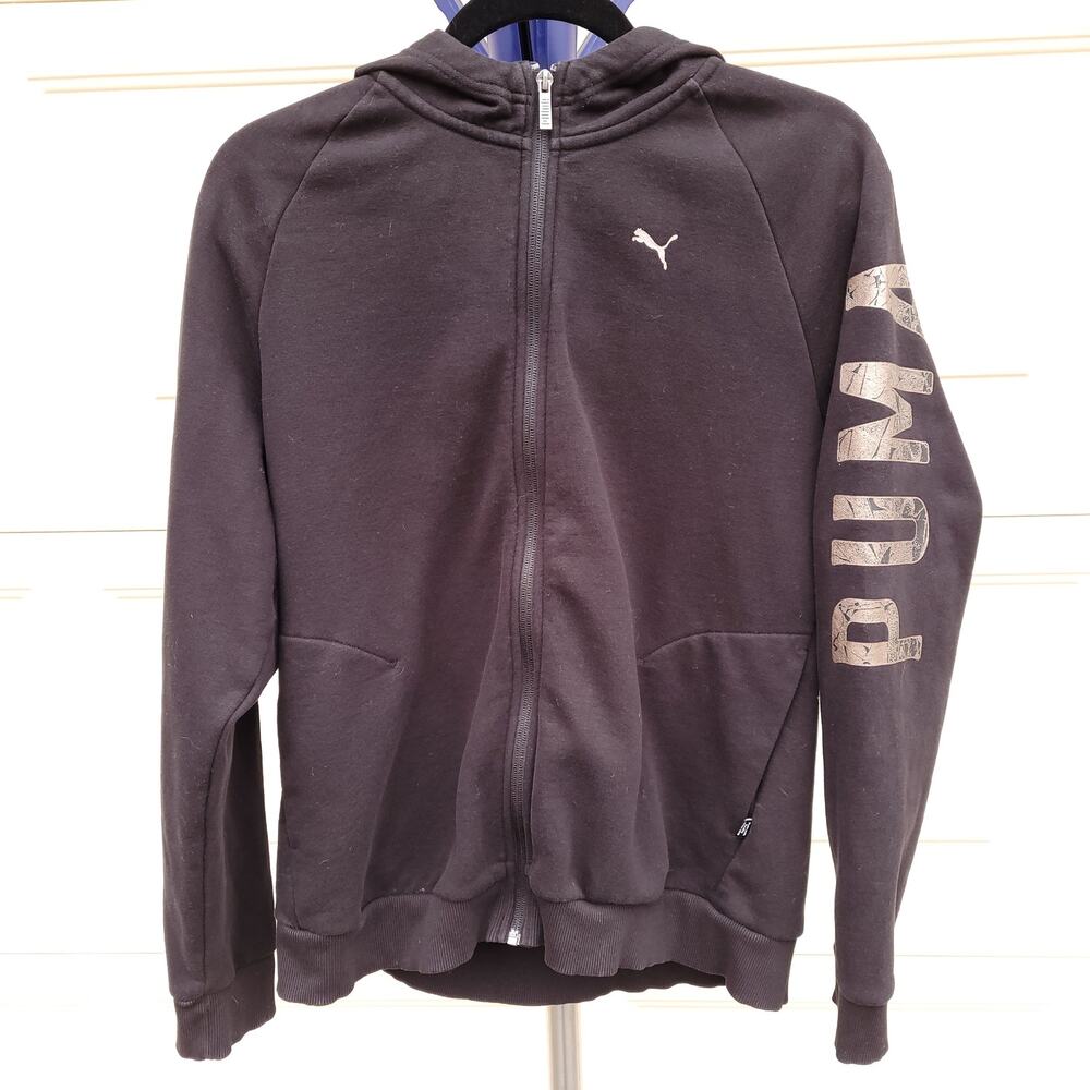Puma Black Hoodie Zip Front & Pockets Spellout Sleeve Style 853438-51 Unisex XXL